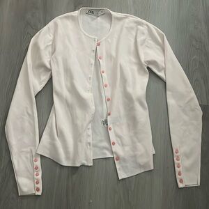 Zara Light Pink Long Sleeve Button Up Sweater
